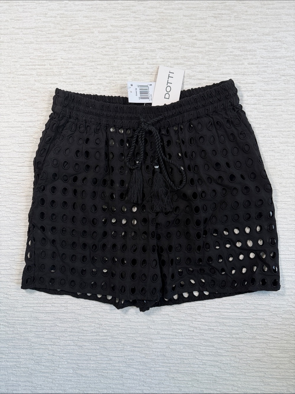 Dotti Black Eyelet Tassel Drawstring Swimsuit coverup NWT